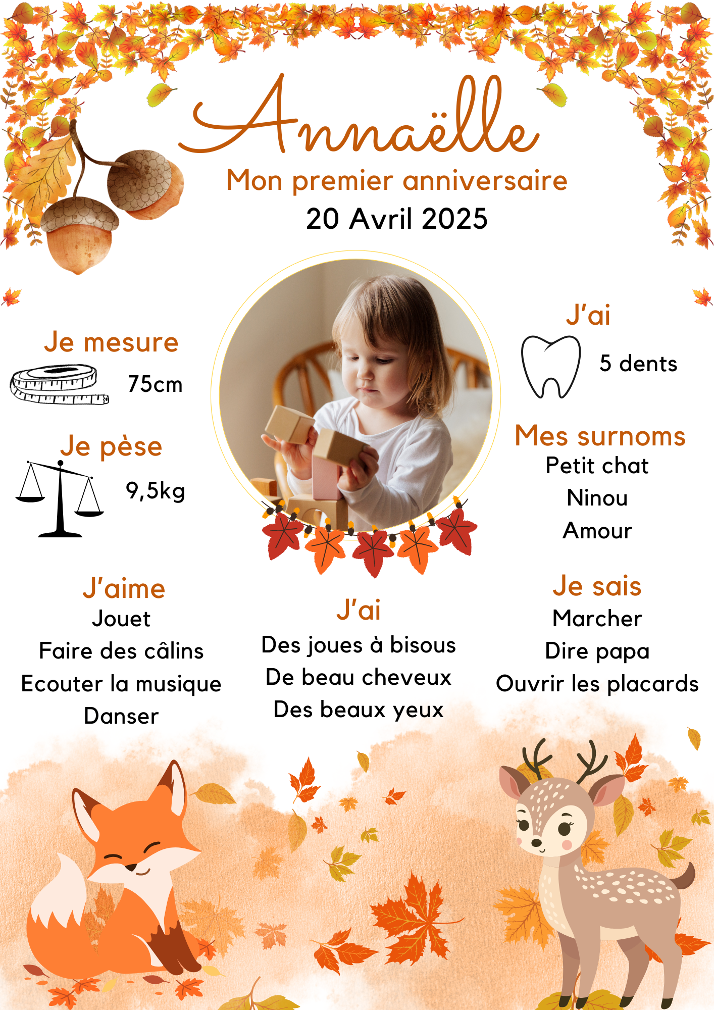 Affiche anniversaire personnalisée 1er anniversaire - affiche photo bébé