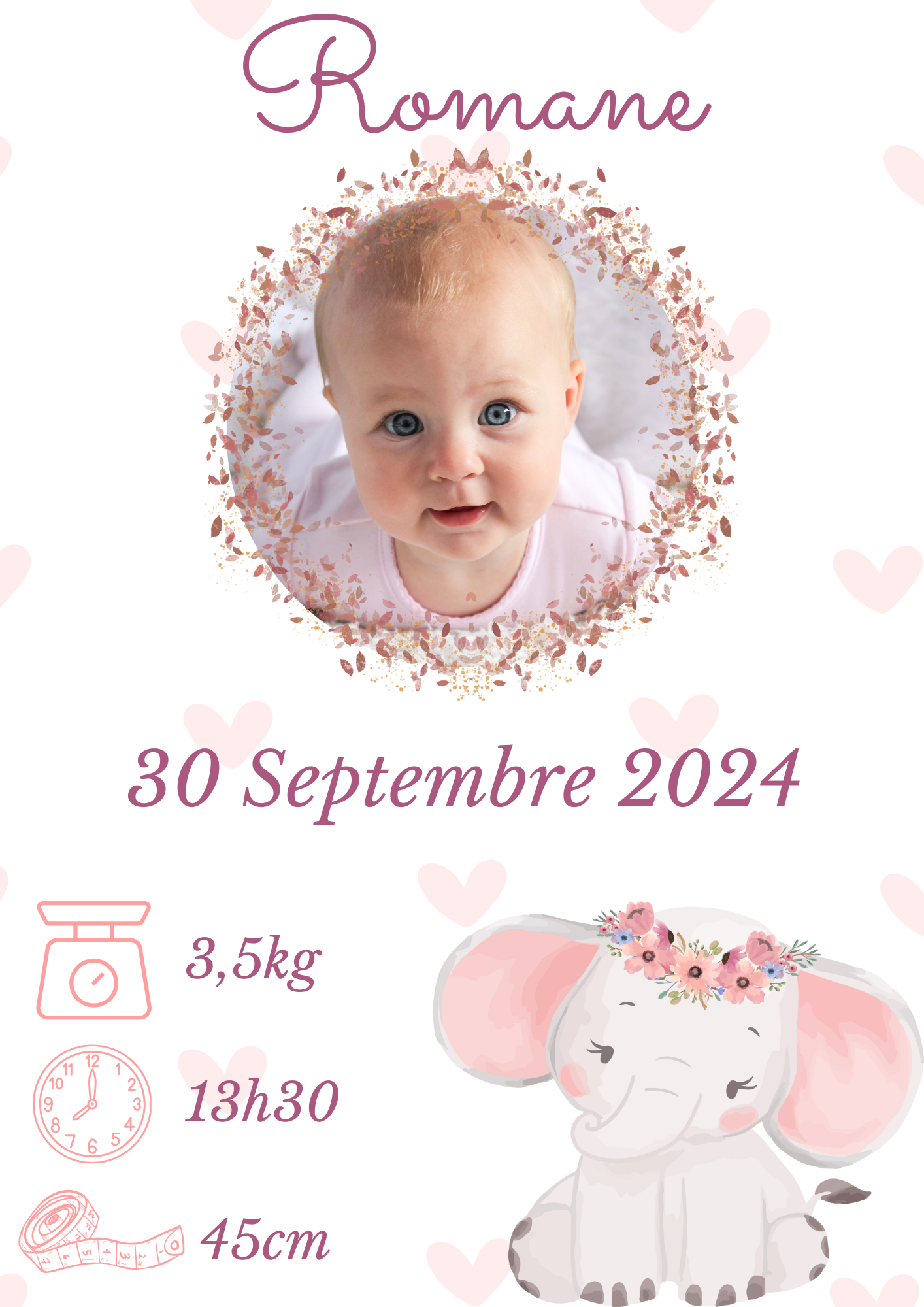 Affiche de naissance personnalisée - photo bébé - décoration murale