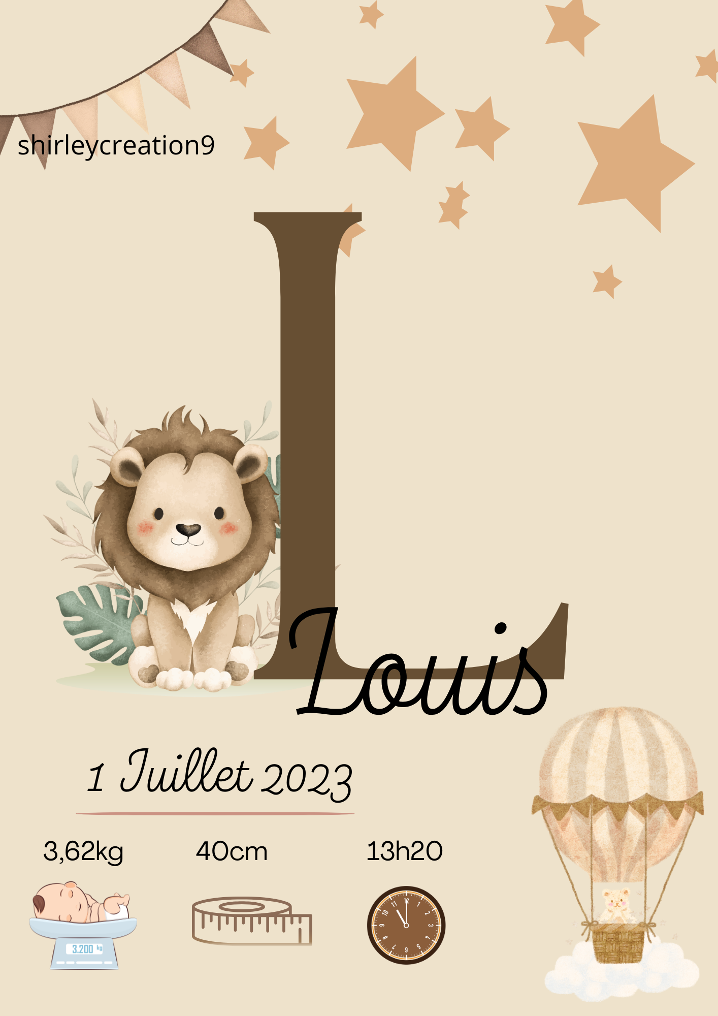 Affiche naissance personnalisée bébé - idée de cadeau