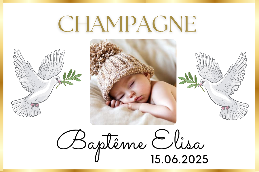 Lots d'étiquettes de champagne personnalisées - Décoration baptême