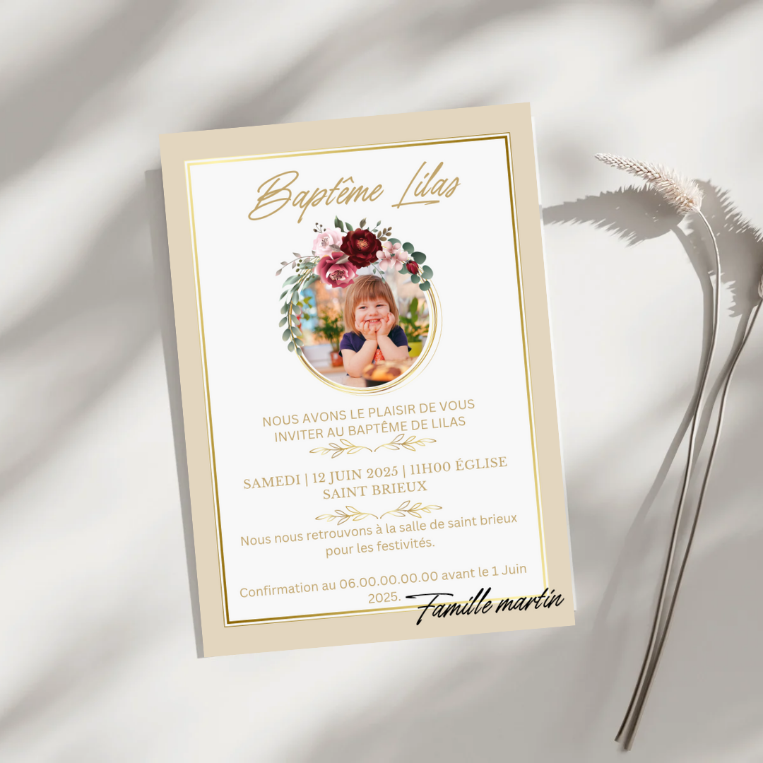 Faire-part de baptême avec photo - invitation baptême bébé et enfant