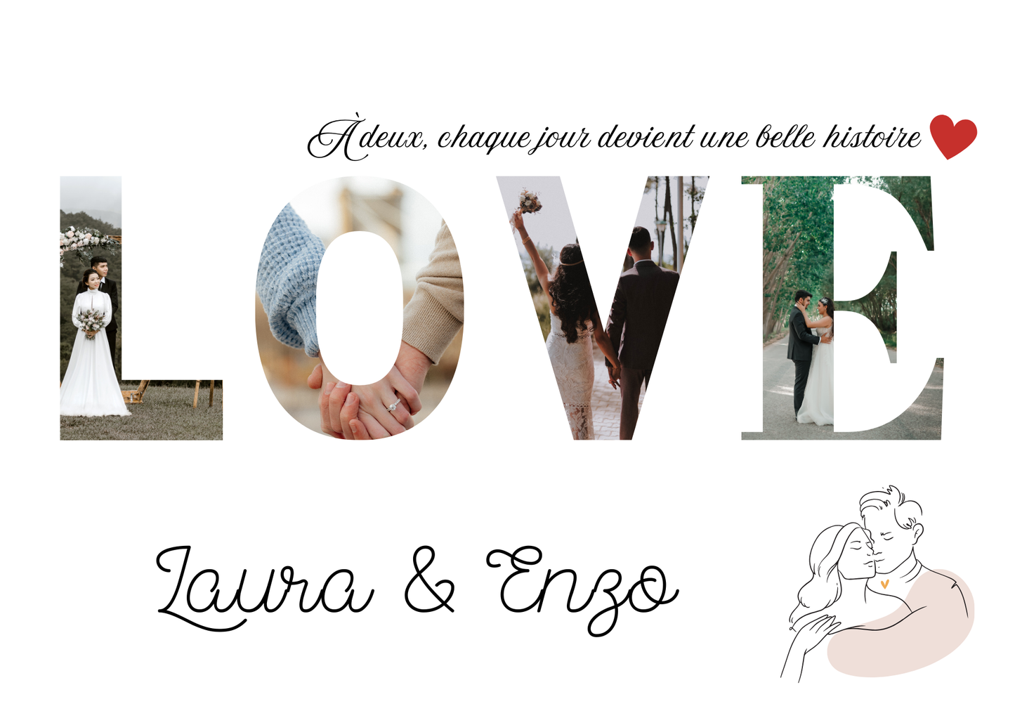 Affiche couple à personnaliser avec vos photos - Amour - Love