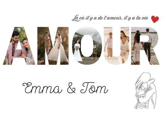 Affiche couple à personnaliser avec vos photos - Amour - Love