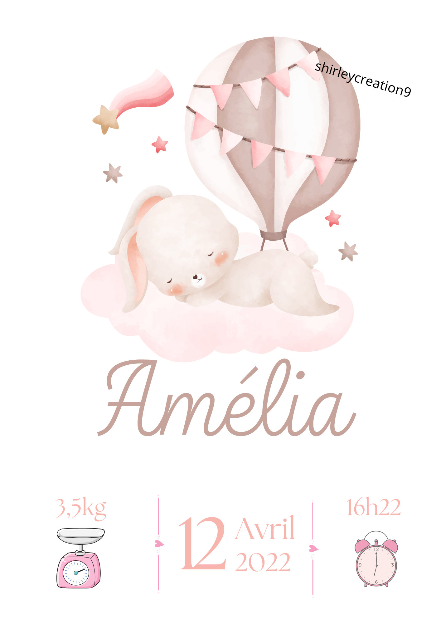 Affiche de naissance personnalisée - cadeau de naissance personnalisée pour enfant