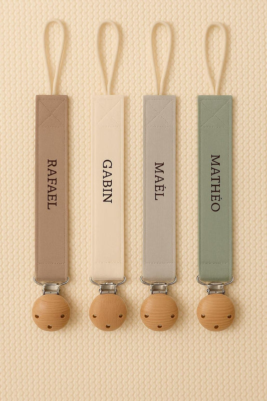 Attache tétine personnalisée en gaze de coton - Attache sucette -cadeau naissance - accessoires bébé