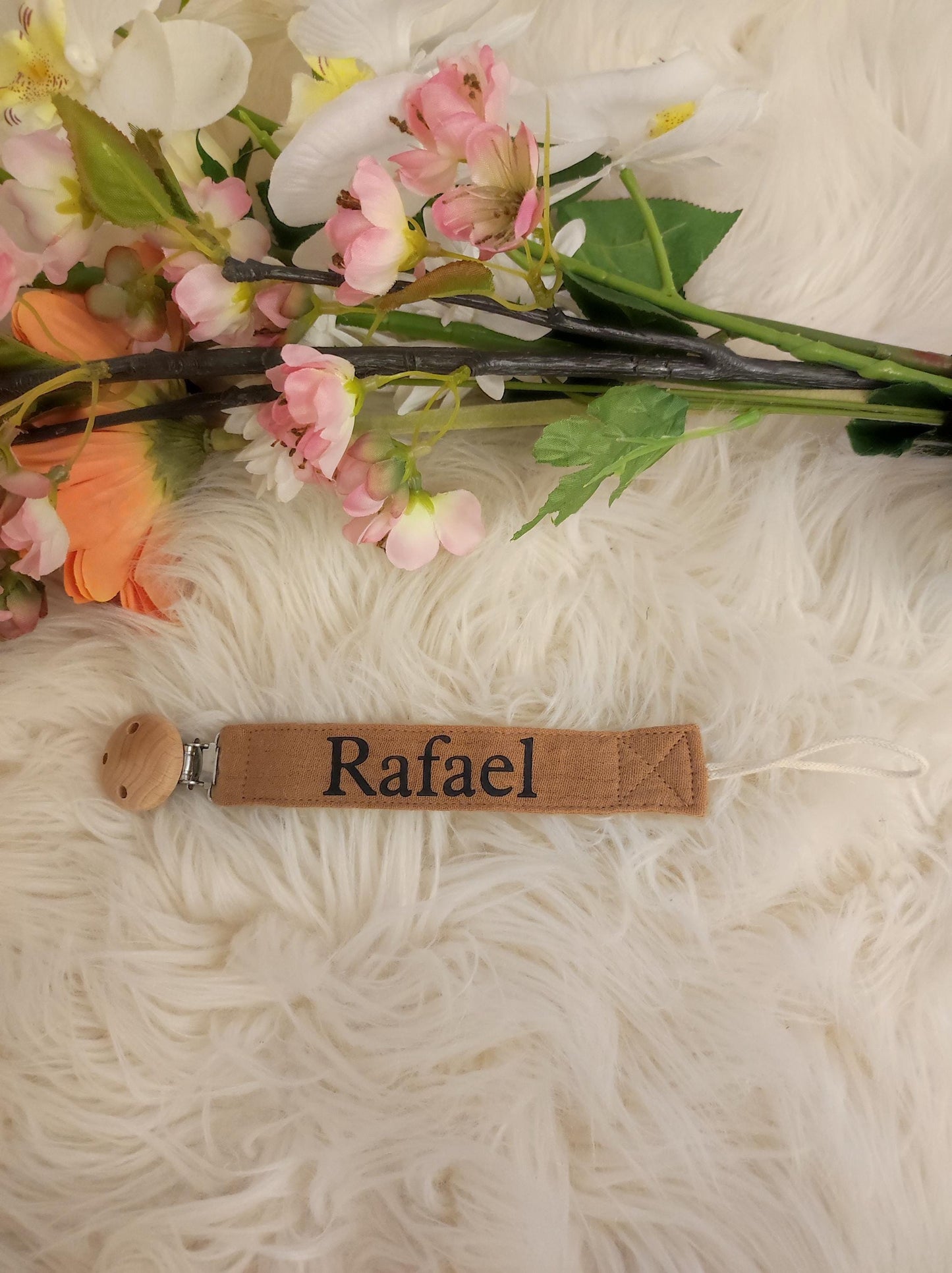 Attache tétine personnalisée en gaze de coton - Attache sucette -cadeau naissance - accessoires bébé