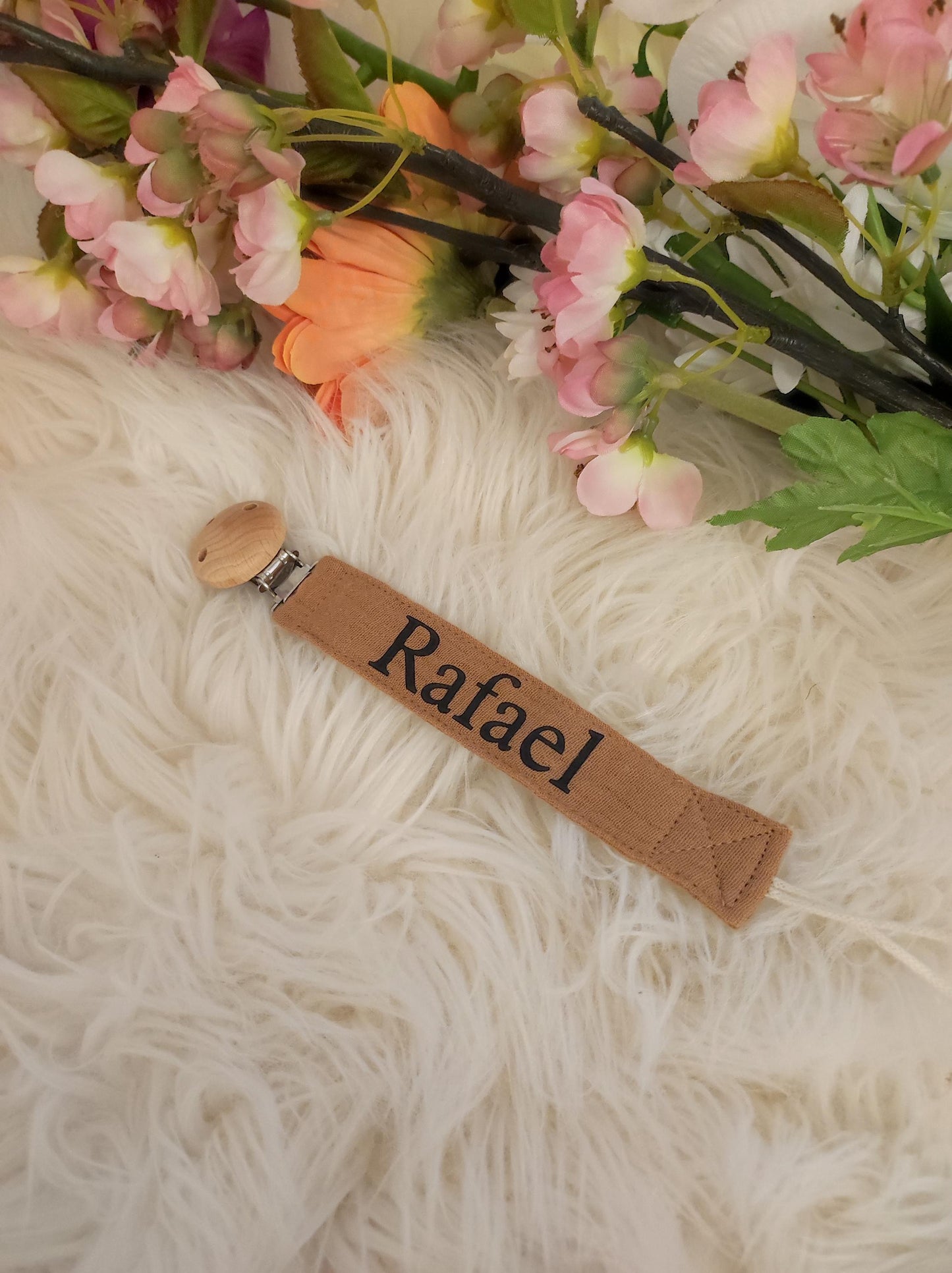 Attache tétine personnalisée en gaze de coton - Attache sucette -cadeau naissance - accessoires bébé