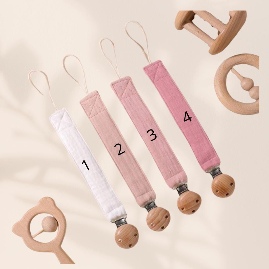 Attache tétine personnalisée en gaze de coton - Attache sucette -cadeau naissance - accessoires bébé
