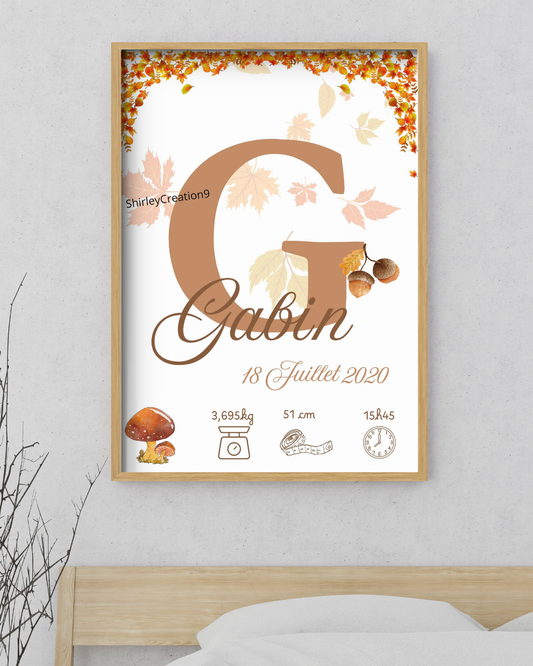 Affiche de naissance personnalisée, décoration chambre enfant.