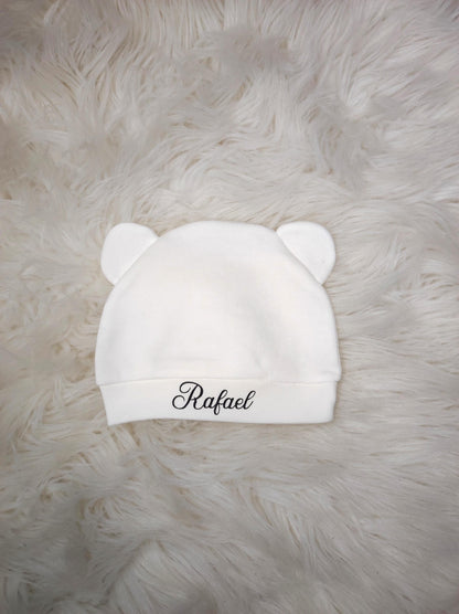 Bonnet naissance personnalisé ourson