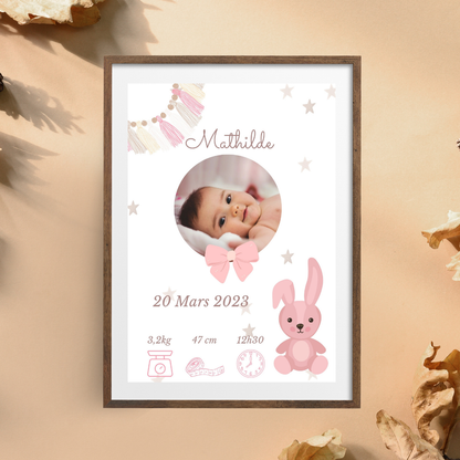 Affiche de naissance personnalisée - photo bébé - décoration murale