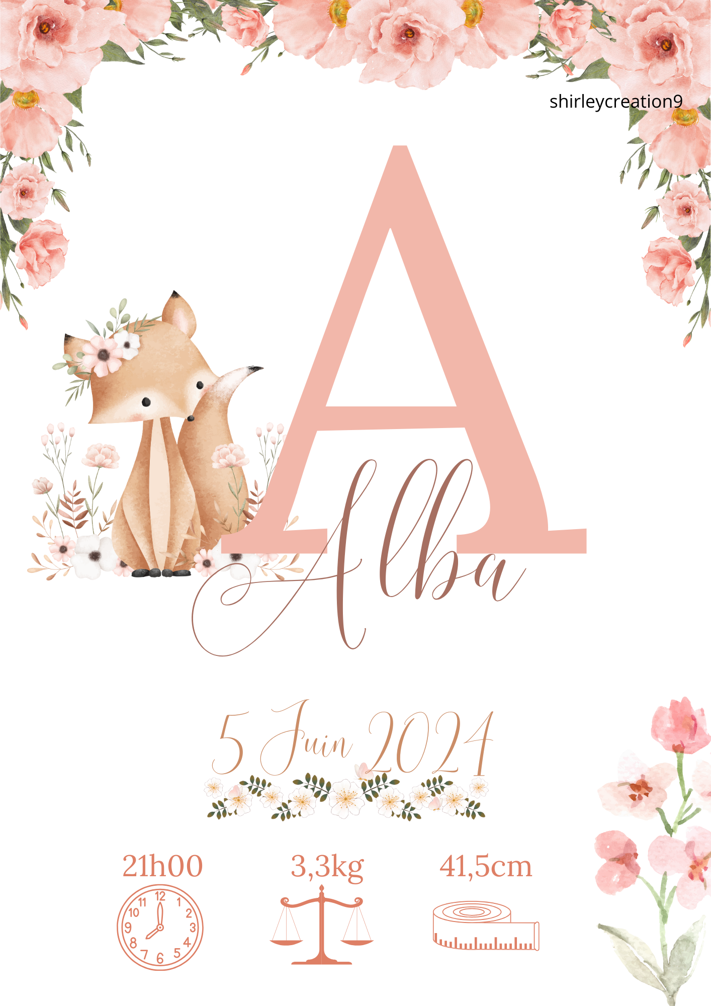 Affiche de naissance personnalisée, décoration chambre bébé - cadeau naissance