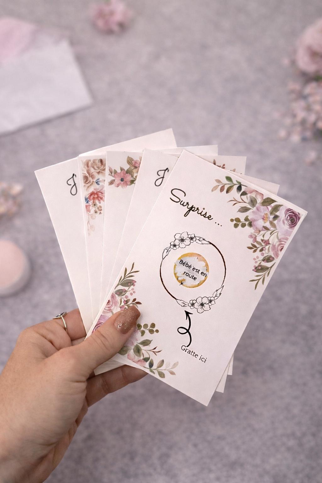 Carte à gratter, annonce grossesse, annonce pour une surprise.