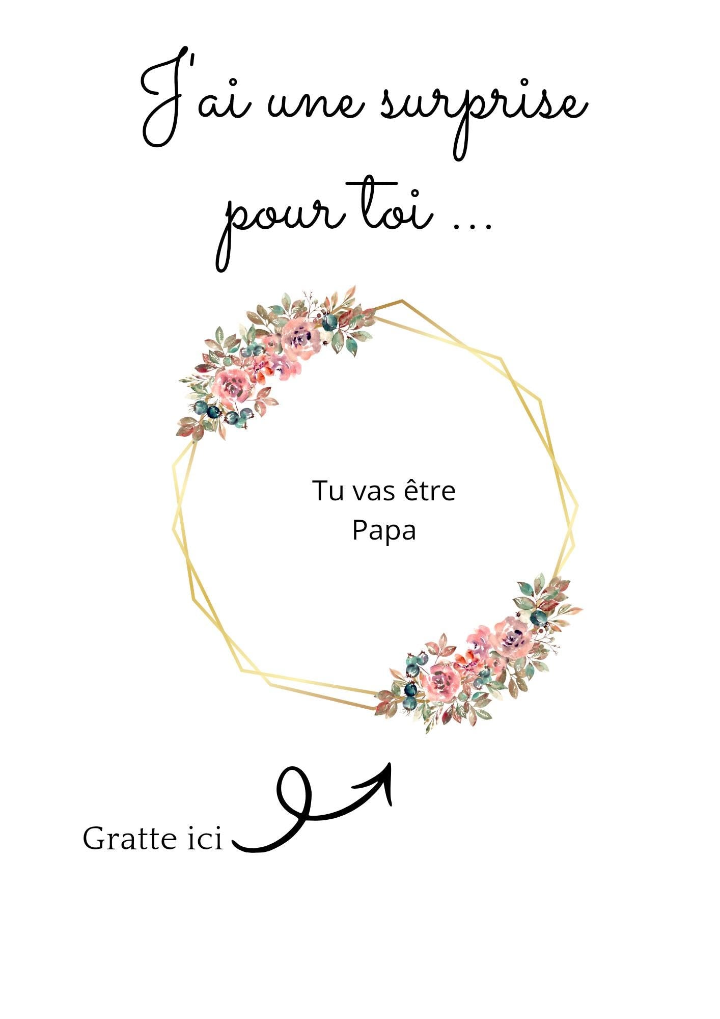 Carte à gratter, annonce grossesse, annonce pour une surprise.