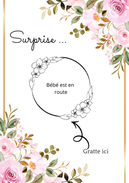 Carte à gratter, annonce grossesse, annonce pour une surprise.