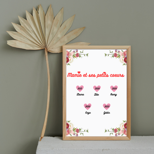 Affiche mamie personnalisée - cadeau à offrir pour la fête des mamies, anniversaire ou noël - famille