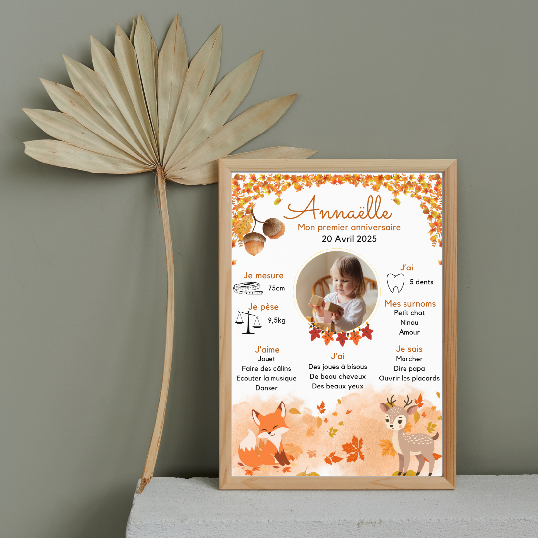 Affiche anniversaire personnalisée 1er anniversaire - affiche photo bébé
