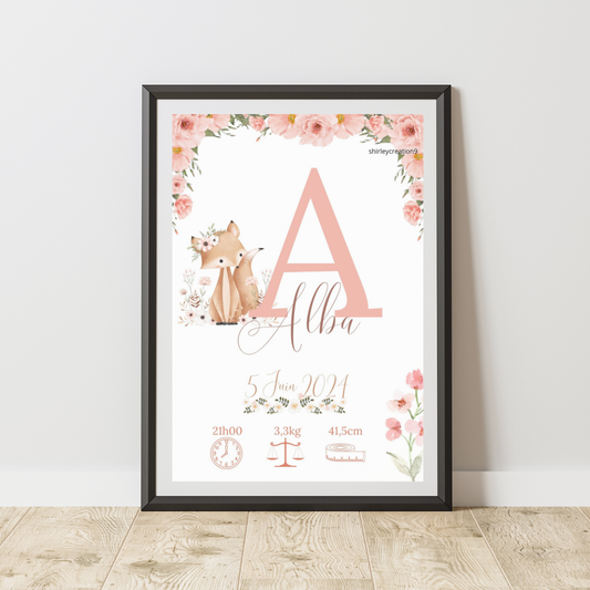 Affiche de naissance personnalisée, décoration chambre bébé - cadeau naissance