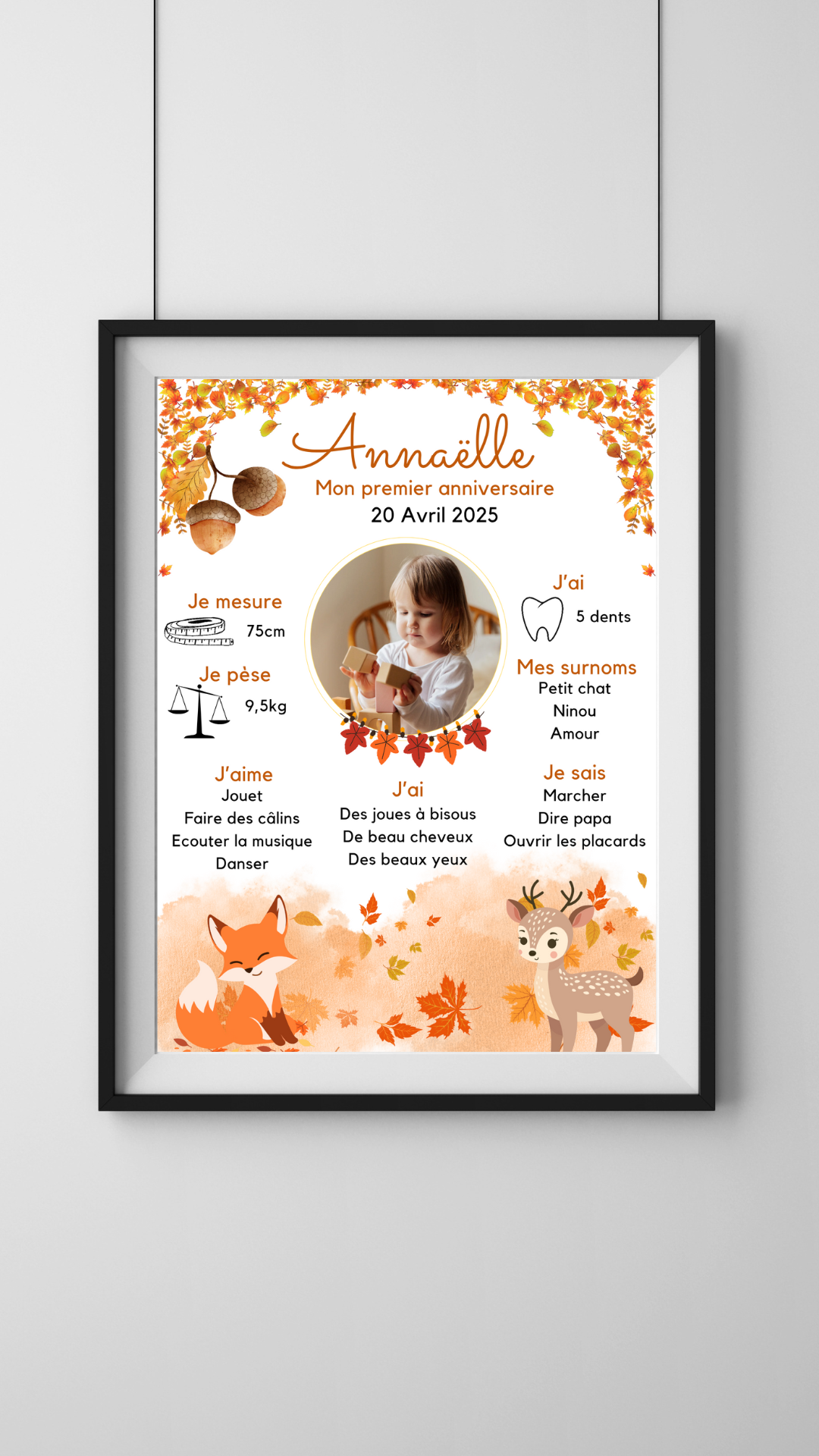 Affiche anniversaire personnalisée 1er anniversaire - affiche photo bébé