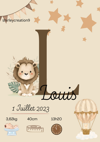 Affiche naissance personnalisée bébé - idée de cadeau