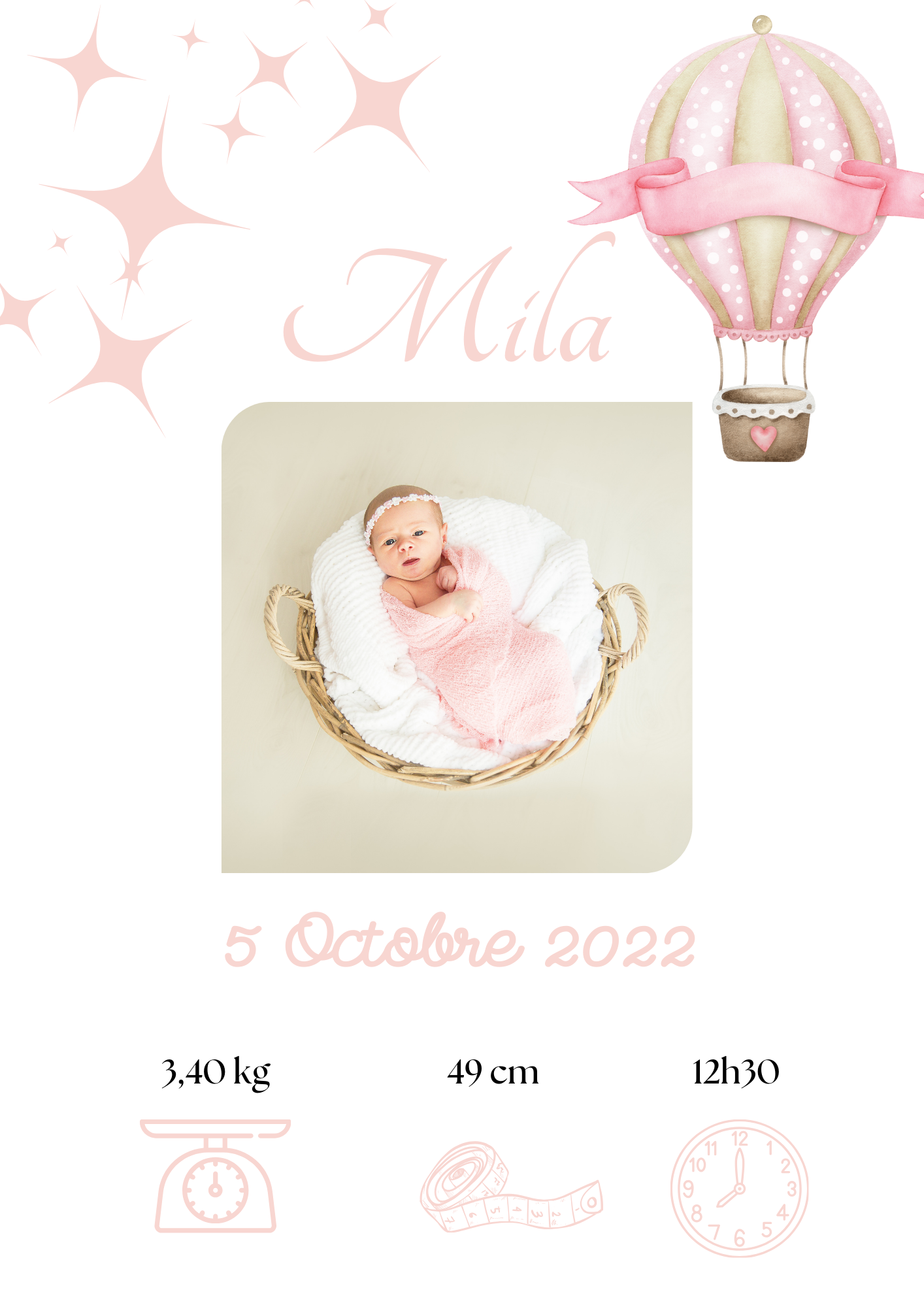 Affiche de naissance personnalisée - Chambre enfant - Bébé