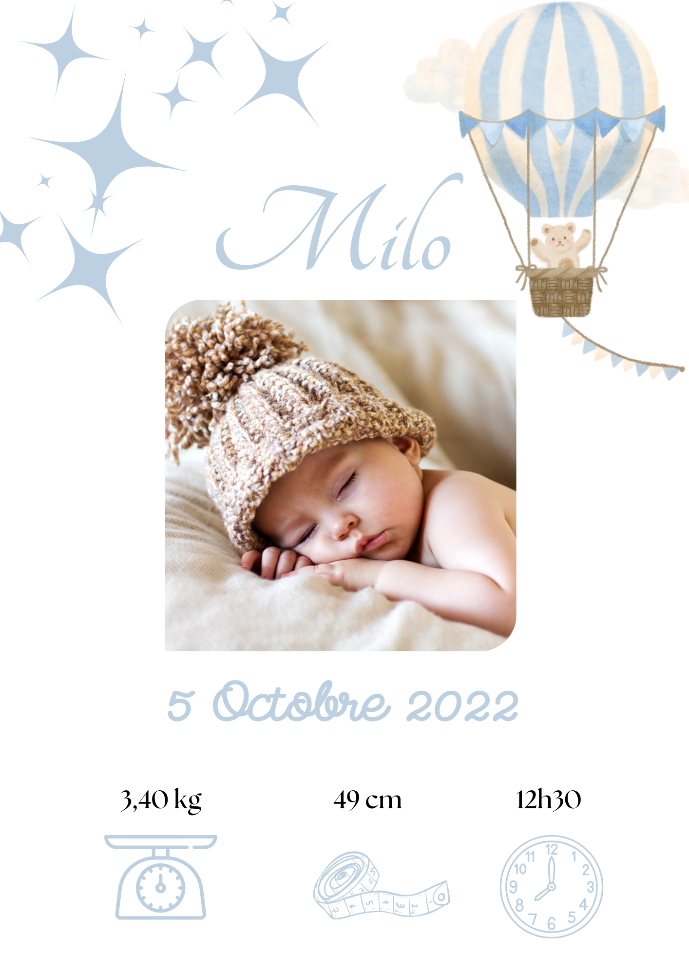 Affiche de naissance personnalisée - Chambre enfant - Bébé