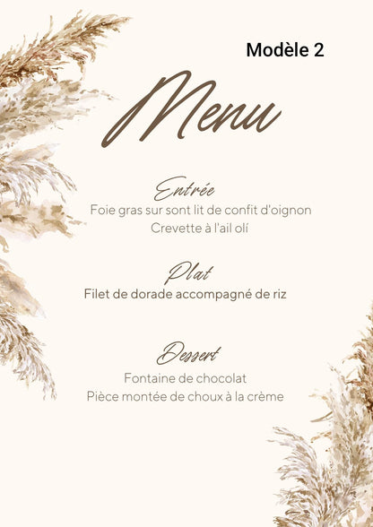 Menu mariage - Menu baptême - Menu anniversaire - Menu adhésif pour bouteille. Lot de 5
