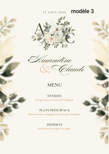 Menu mariage - Menu baptême - Menu anniversaire - Menu adhésif pour bouteille. Lot de 5
