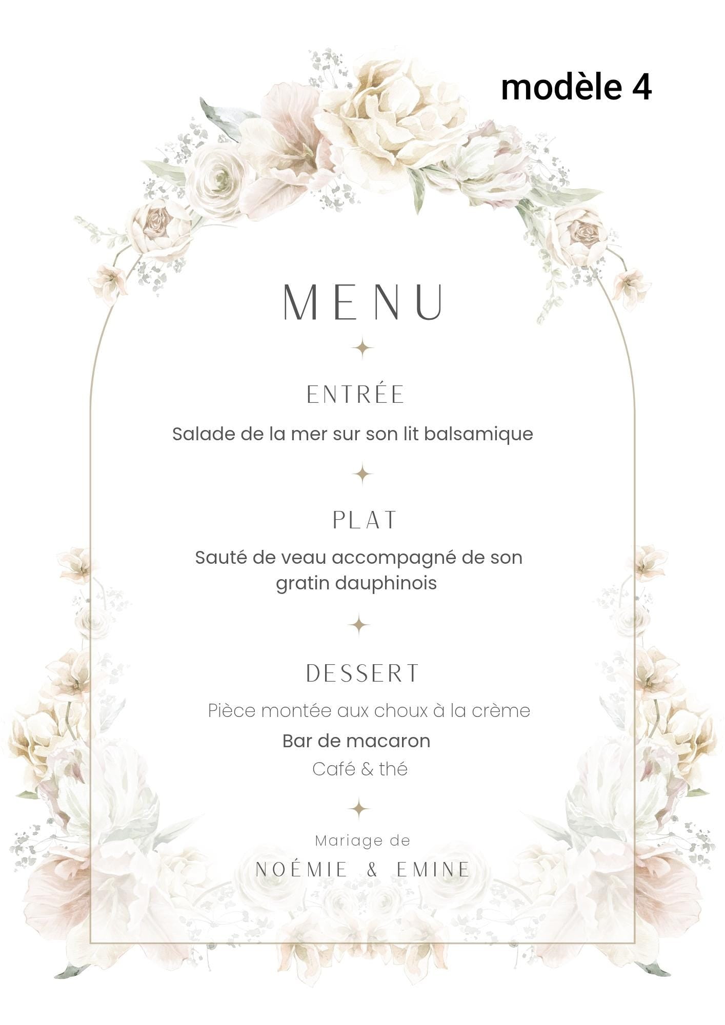 Menu mariage - Menu baptême - Menu anniversaire - Menu adhésif pour bouteille. Lot de 5