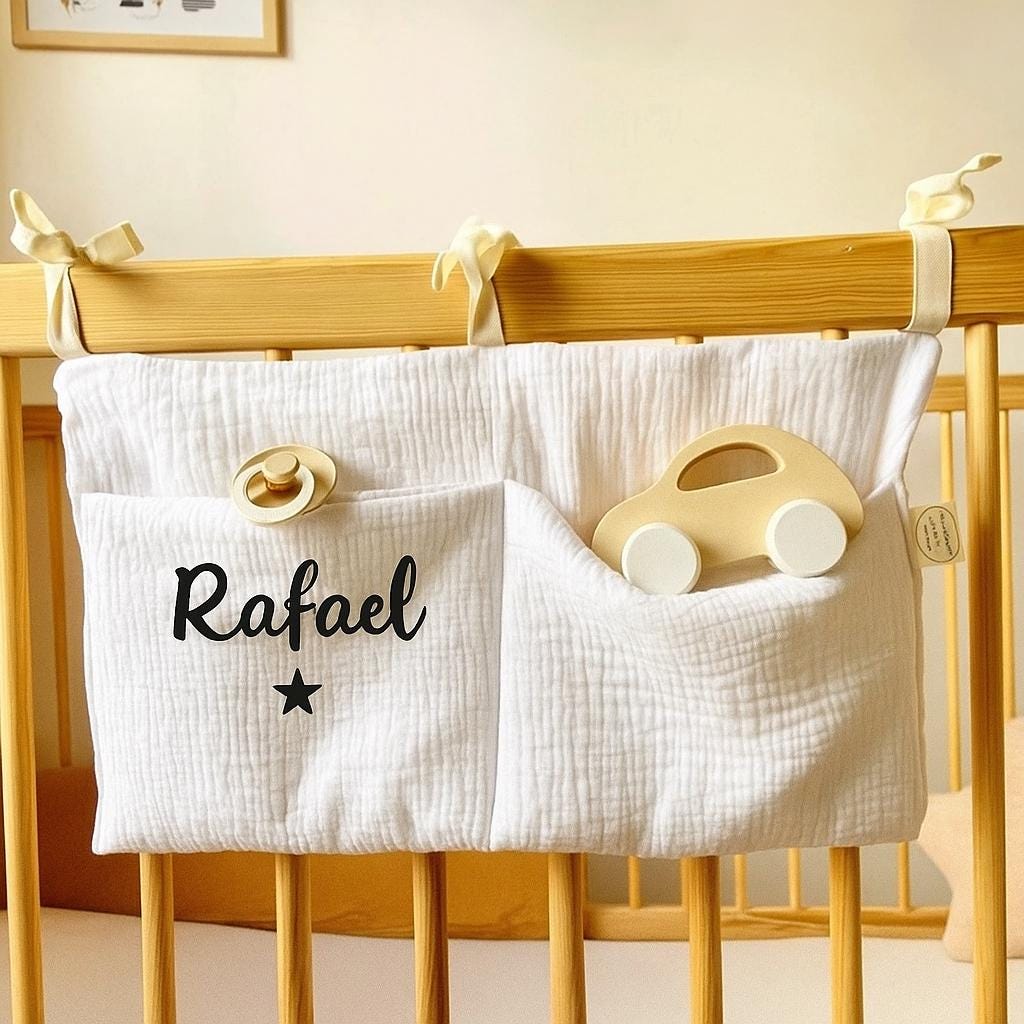 Organisateur de lit personnalisé, idéal cadeau de naissance pour bébé