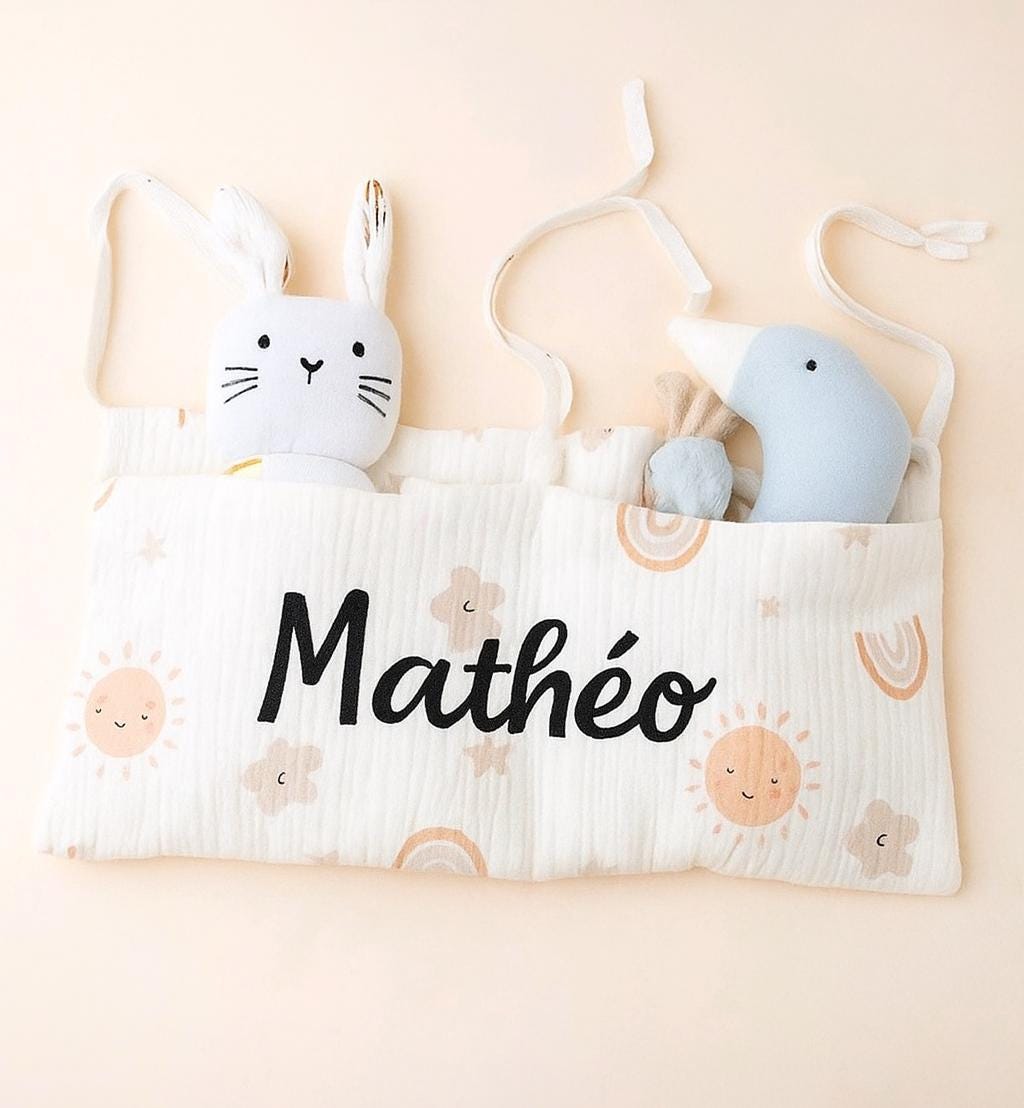 Organisateur de lit personnalisé, idéal cadeau de naissance pour bébé