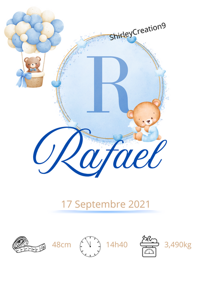 Affiche naissance personnalisée avec le prénom - enfant et bébé