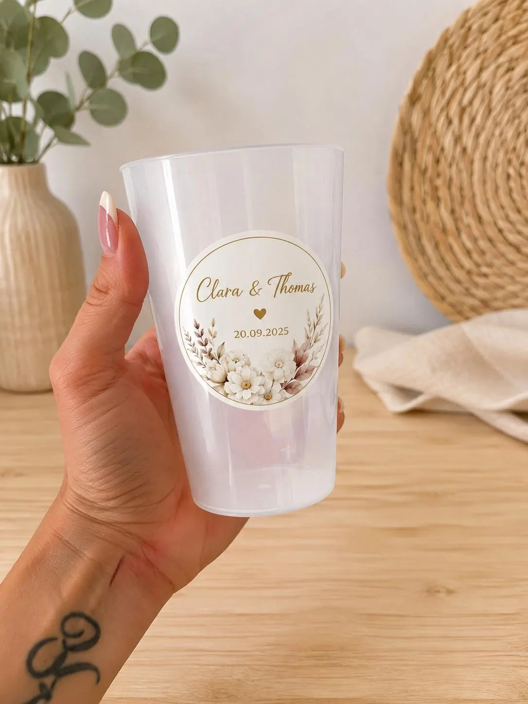 Étiquettes personnalisées pour gobelets | Mariage, Baptême, Anniversaire | Stickers ronds personnalisés | Prénom, date et thème au choix