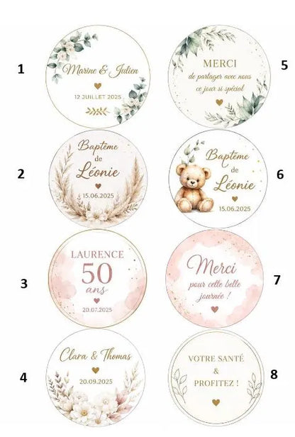 Étiquettes personnalisées pour gobelets | Mariage, Baptême, Anniversaire | Stickers ronds personnalisés | Prénom, date et thème au choix