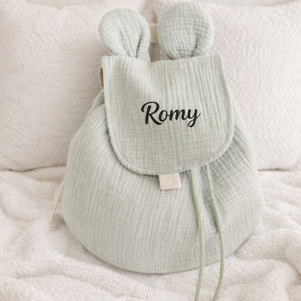 Sac à dos oreille vert sauge personnalisé