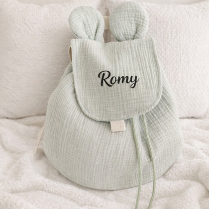 Sac à dos oreille vert sauge personnalisé