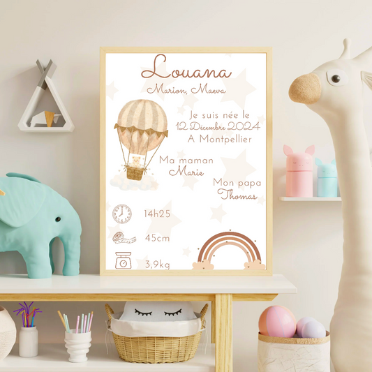 Affiche de naissance personnalisée - Chambre bébé