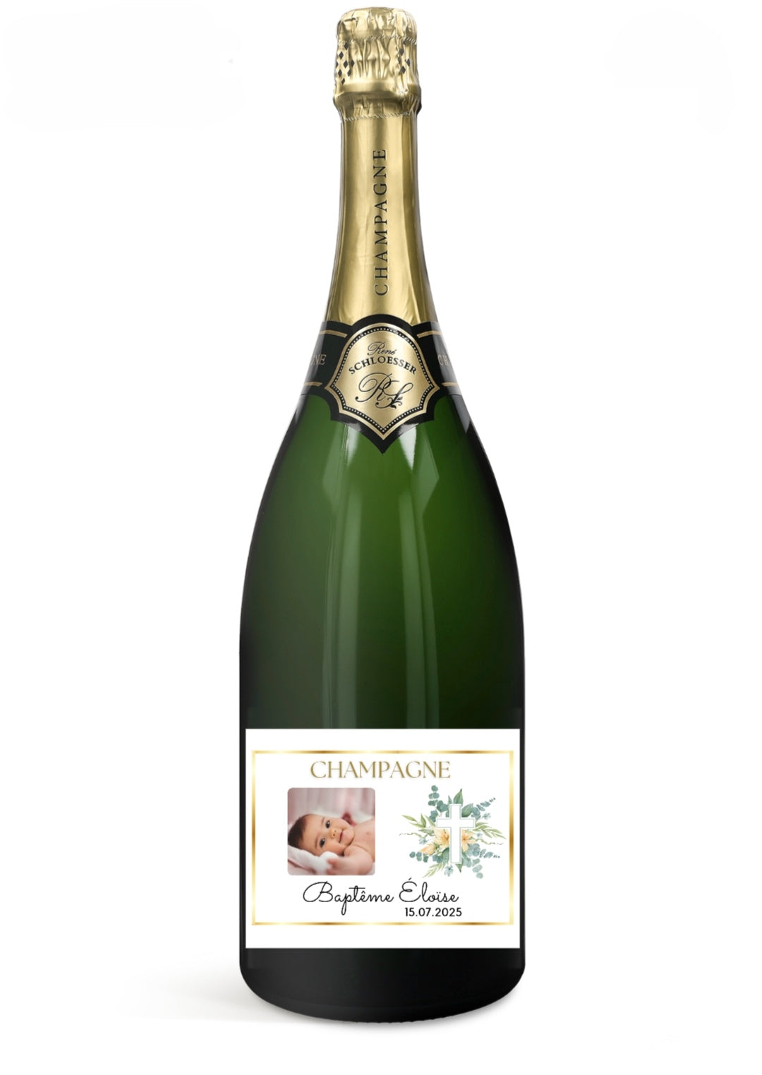 Lots d'étiquettes de champagne personnalisées - Décoration baptême