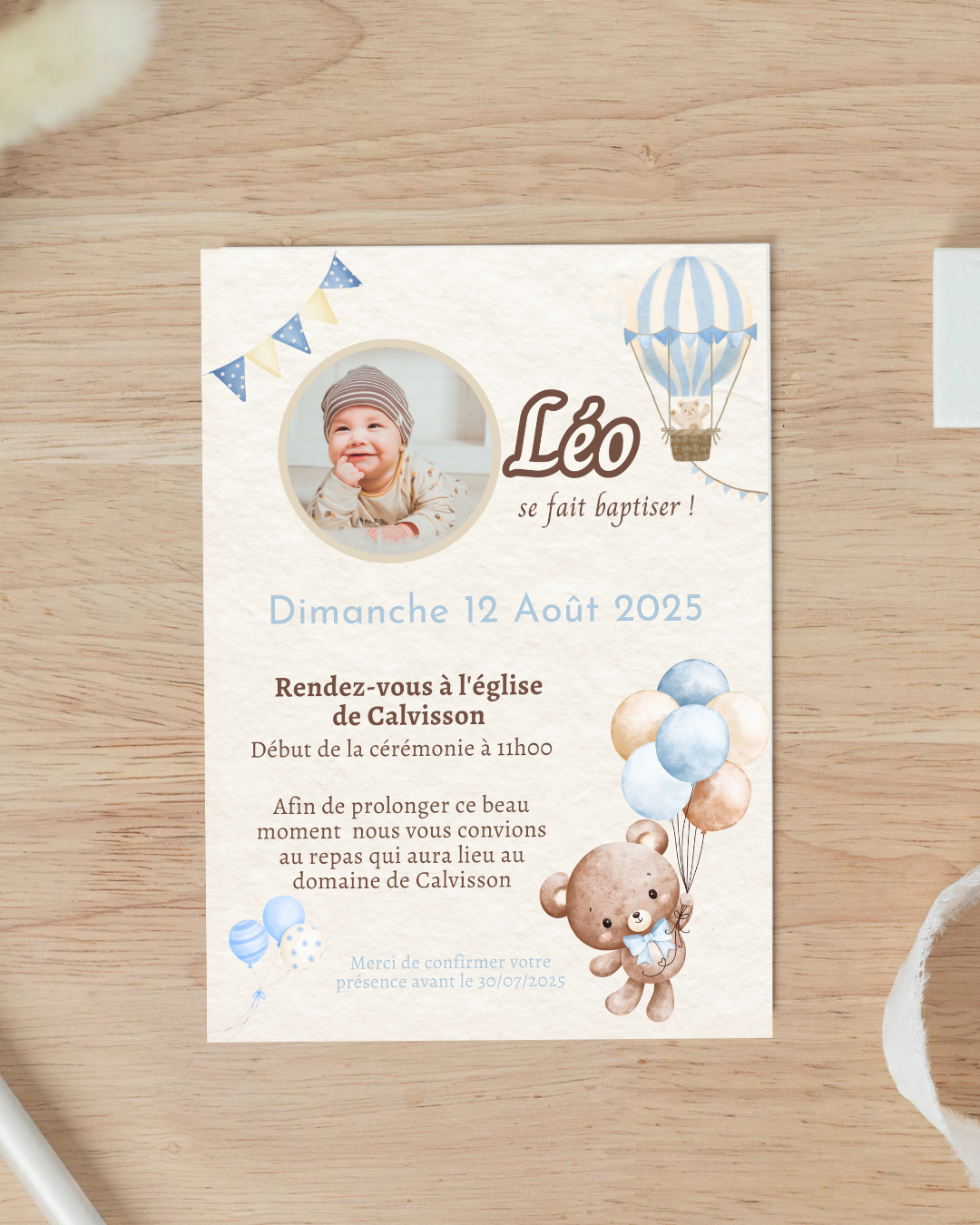 Faire-part de baptême personnalisée - Lot de 10
