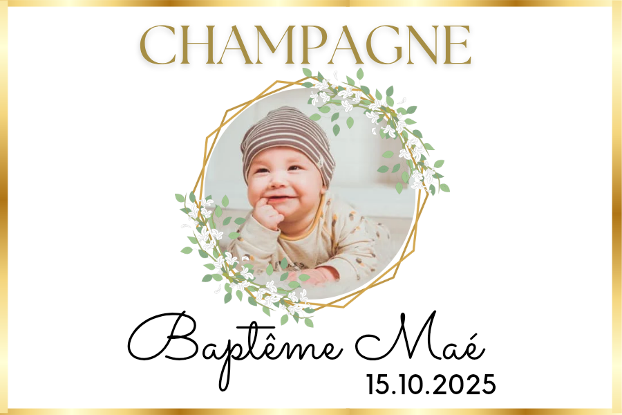Lots d'étiquettes de champagne personnalisées - Décoration baptême