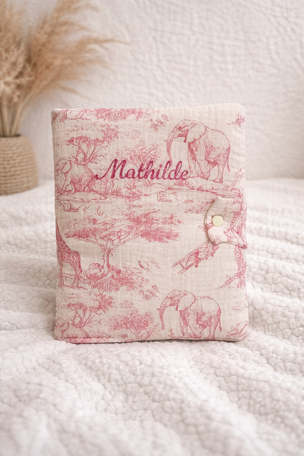 Protège carnet de santé personnalisable – Gaze de coton Safari