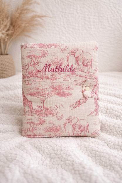 Protège carnet de santé personnalisable – Gaze de coton Safari