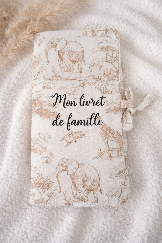 Protège livret de famille personnalisable – Gaze de coton Safari