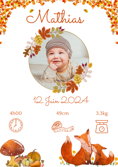 Affiche de naissance personnalisée - avec photo bébé