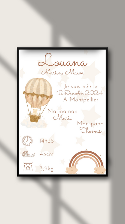 Affiche de naissance personnalisée - Chambre bébé