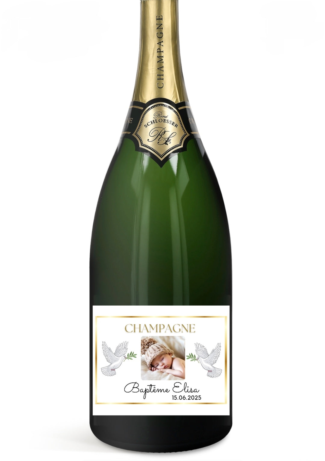 Lots d'étiquettes de champagne personnalisées - Décoration baptême