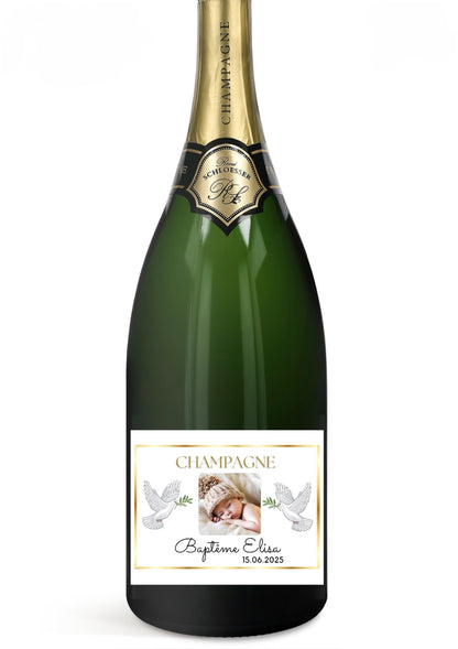 Lots d'étiquettes de champagne personnalisées - Décoration baptême