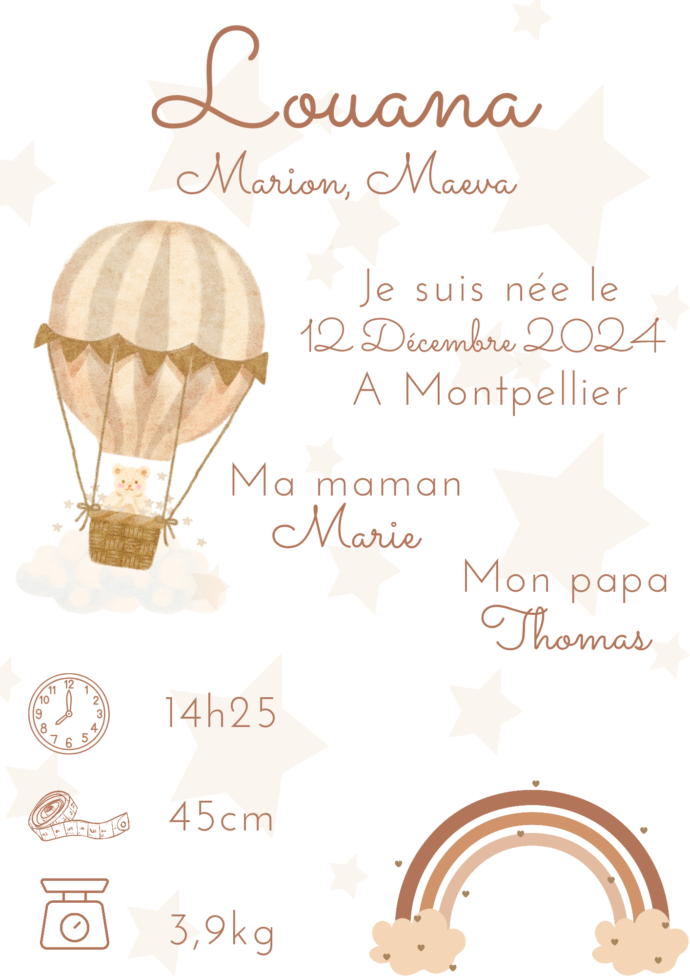 Affiche de naissance personnalisée - Chambre bébé