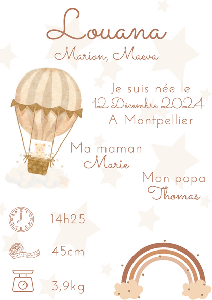 Affiche de naissance personnalisée - Chambre bébé
