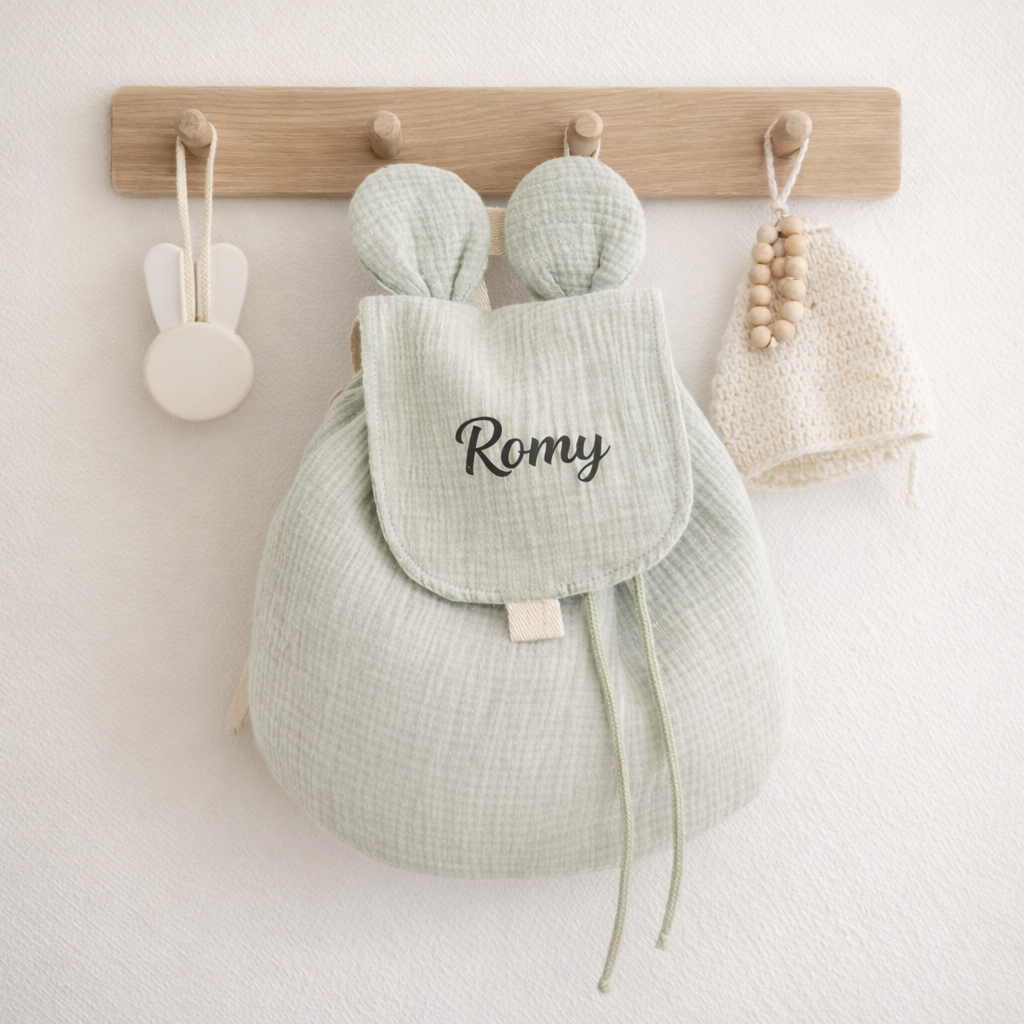 Sac à dos oreille vert sauge personnalisé